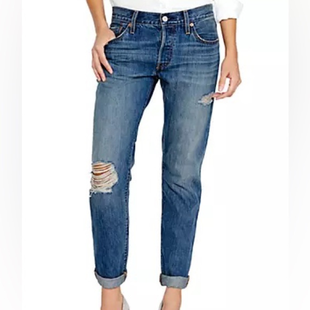Levi's 501 button fly busted knee distressed jeans